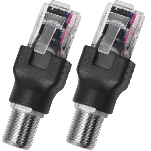 2PCS F Type to RJ45 8P Crystal Head Adapter Female to Male Coaxial Sleeve Converter for Cable Tester Monitor Digital Signal Compatible Black...