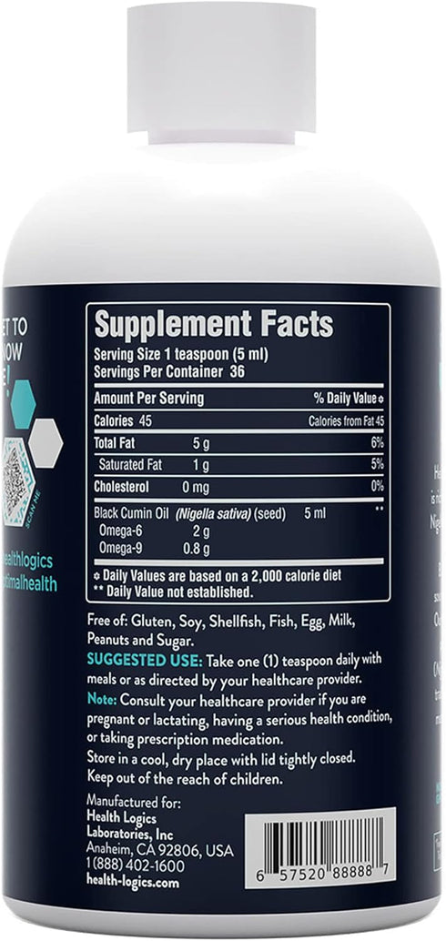 Health Logics Black Seed Oil | Rich Source of Omega 6 & Omega 9 | Pure Cold Pressed Black Cumin Seed Oil for Respiratory, Digestive, and Immune He...