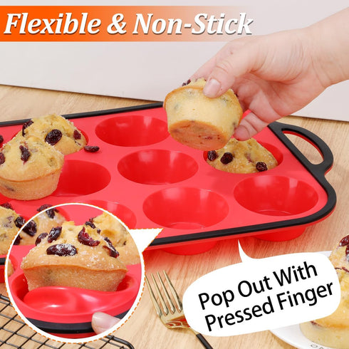 CAKETIME Silicone Muffin Pan with Metal Reinforced Frame Regular Size Muffin Pan with Handle Easy to Move 12 Cups for Baking Nonstick Muffin Tin B...
