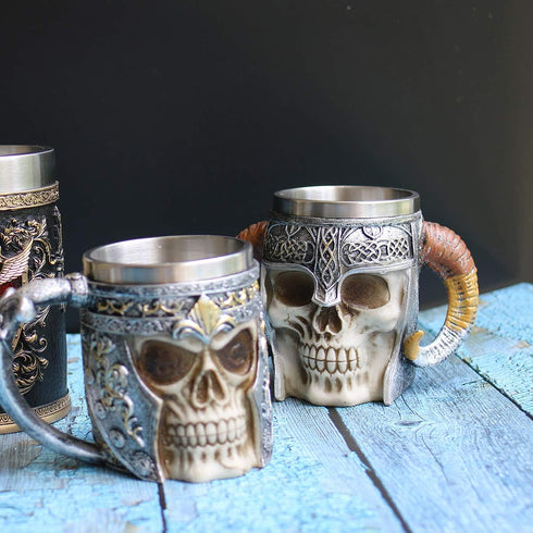 13oz Skull Coffee Mug Viking Skull Beer Mugs Stainless Steel Liner Gift for Men Father's Day Gifts...