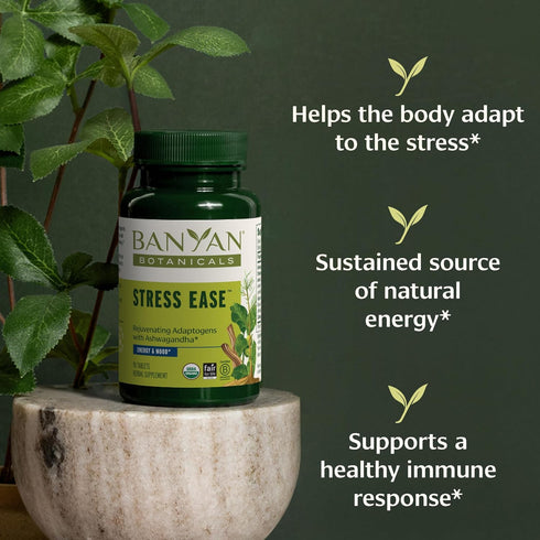 Banyan Botanicals Stress Ease – Organic Herbal Supplement for Stress & Fatigue* – with Ayurvedic Adaptogen Ashwagandha (Withania somnifera) Root –...