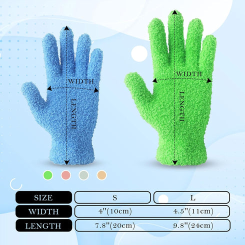 Evridwear Microfiber Dusting Gloves, Dusting Cleaning Glove for Plants, Blinds, Lamps and Small Hard to Reach Corners, 2 Pairs (Grey S/M & Blue S/...