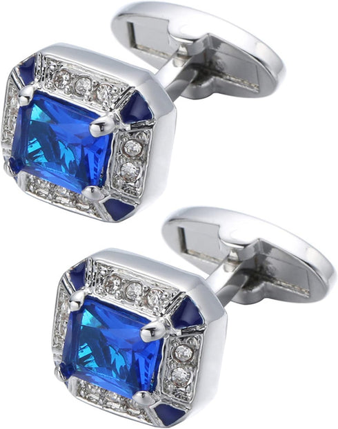 Rectangle Crystal Silver Tone Cufflinks for Men Purple/Blue/Transparent Crystals Men's Cuff Link Set for Wedding Shirt Party Business Birthday Ann...