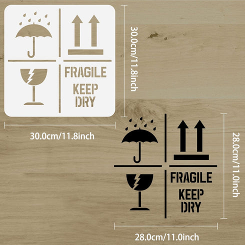 FINGERINSPIRE Keep Dry Fragile Up Text Stencil 11.8x11.8inch Reusable Keep Dry Sign Drawing Stencil DIY Craft Fragile Up Sign Painting Template fo...