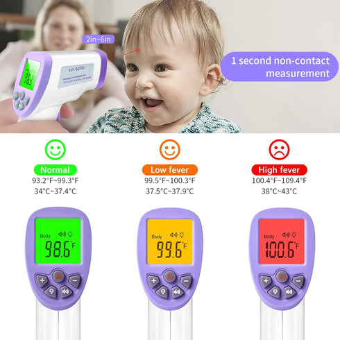 Forehead Thermometer, Adult Children Infant Non-Contact Infrared Thermometer with Fever Alarm, Silent Mode and Memory Function, for Measuring Body...