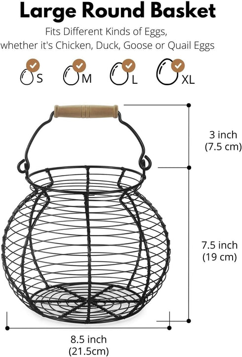 Flexzion Chicken Egg Basket Wire Egg Holder with Wooden Handles for Egg, Fruits, Vegetables Storage, Display Metal Mesh, Basket Holder Countertop ...