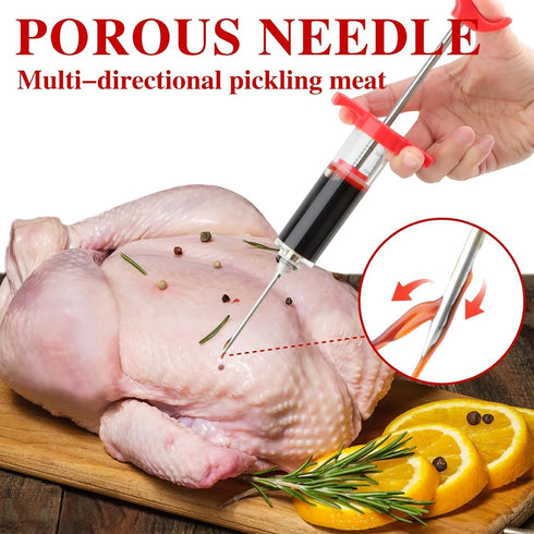 Meat Injector Syringe, 1-oz Plastic Marinade Turkey Injector Kit, 2 Marinade Injector Needles for BBQ Grill by QPMR...