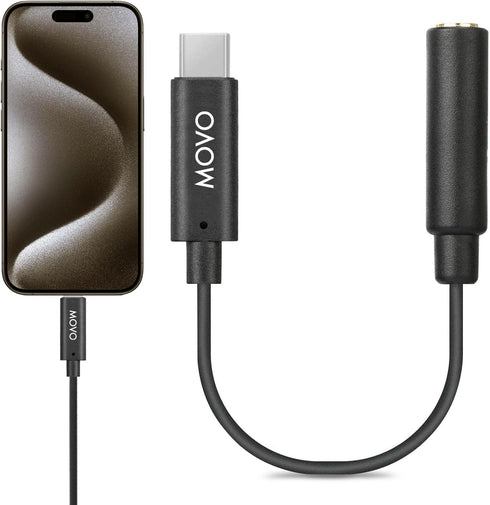 Movo Female 3.5mm TRRS Microphone Adapter Cable to USB-C Connector Dongle Compatible with Apple iPhone 15 and up, iPad Smartphones and Tablets - O...