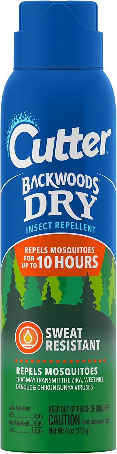 Cutter Backwoods Dry Insect Repellent, Mosquito Repellent, 25% DEET, Sweat Resistent, 4 Ounce (Aerosol Spray)...
