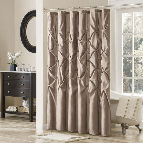 Madison Park Laurel Taupe Shower Curtain, Pieced Transitional Shower Curtains for Bathroom, 72 X 72, Beige...