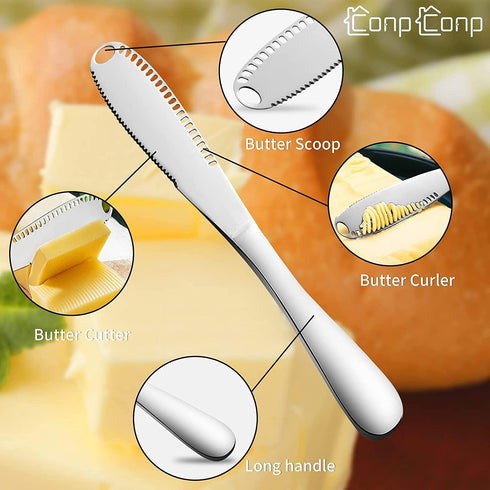 Butter Spreader, Stainless Steel Butter Spreader, 3 in 1 Kitchen Knife Gadgets Curler Slicer Spreader with Serrated Edge for Cutting and Spreading...