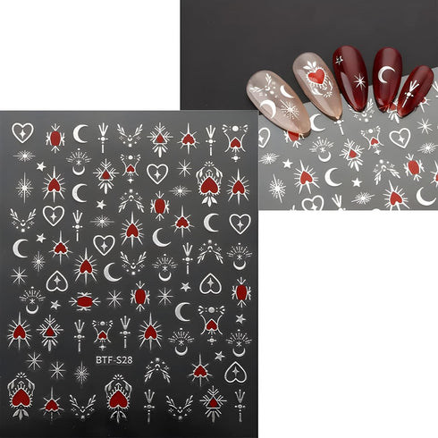 12 Sheets Star Nail Stickers for Nail Art 3D Self-Adhesive Nail Art Stickers Gold Silver Sun Moon Heart Nail Art Design Decoration Accessories for...