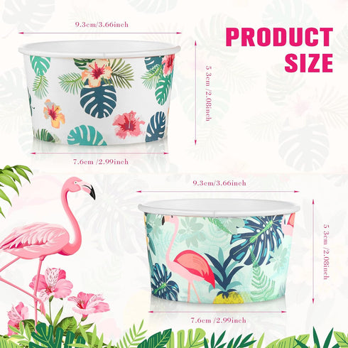 Hawaiian Summer Party Supplies Ice Cream Bowls Disposable Treat Snack Cups 8 oz Paper Yogurt Dessert Bowls for Sundae Soup Candy Hot or Cold Food ...