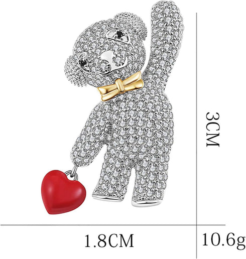 Bear Brooch for Women Rhinestones Brooch Sweater Pin Cute Animal Silver Brooch for Grils...