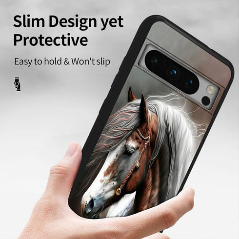 Horse Phone Case for Google Pixel 8 Pro, Slim Black Soft TPU Shockproof Protective Case for Pixel 8 Pro...