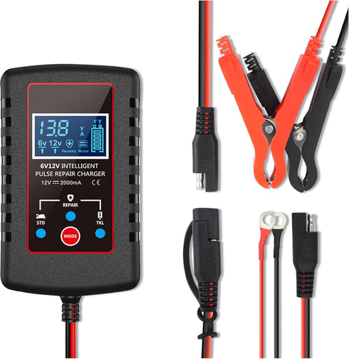 Trickle Charger for Car Battery 12V/6V,Smart Automatic Motorcycle Battery Charger with SAE Cable,Universal Battery Maintainer Car Accessories for ...