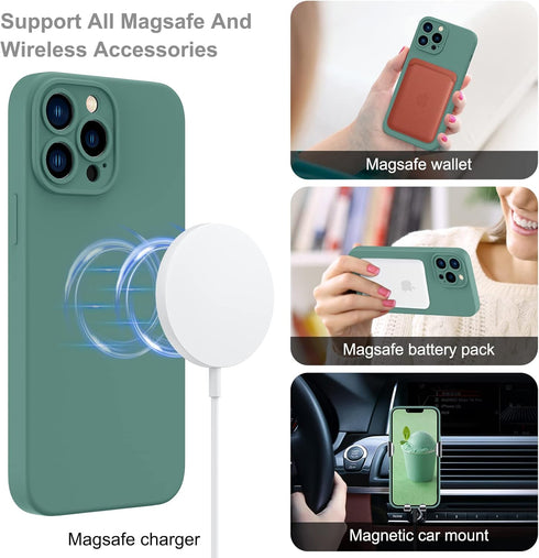 MCFANCE Silicone Magnetic for iPhone 13 Pro Max Case, Compatible with MagSafe, Full Camera Protection Shockproof Cover Soft Anti-Scratch Microfibe...