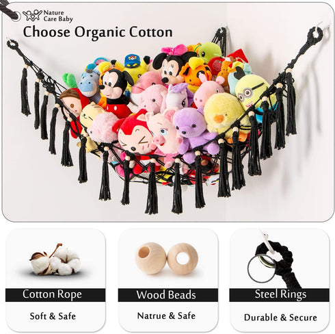 Stuffed Animal Toy Hammock Hanging- Macrame Toy Hammock with Tassels-Stuff Animals Organizer Storage Boho Large Corner Plush Toys Net Holder for N...