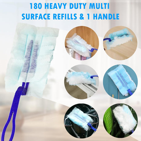 30 Count Duster Refills for Swiffer Feather Dusters, 180 Microfibre Heavy Duty Multi-Surface Dust Duster Refills with 1 Handle, Unscented...