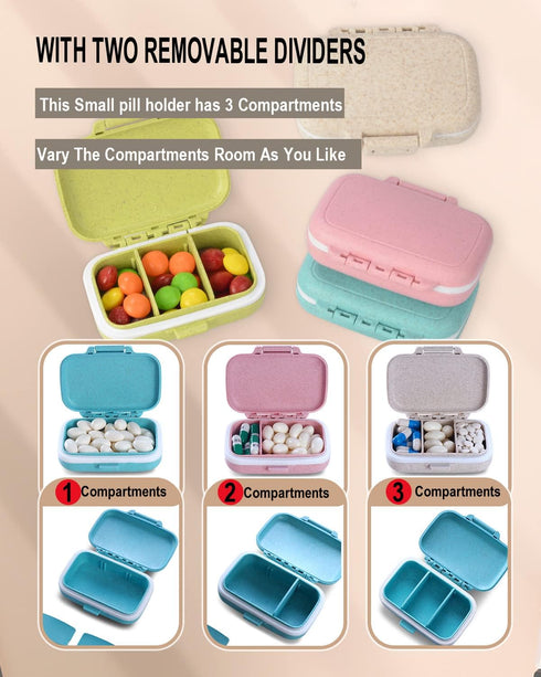 4 PC Pill Case 3 Removable Compartments Pill Box BPA-free,day pill organizer/3 times a day/AM-PM Travel Pill Organizer for Pocket or Purse storage...