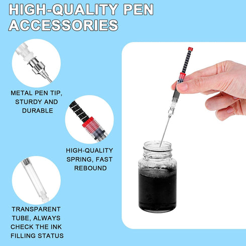 6 Pack Fountain Pen Ink Syringe Filler, 3.4mm Bore Diameter Fountain Pen Spring Converter Ink Auxiliary Absorber Ink Filling Syring with Removable...