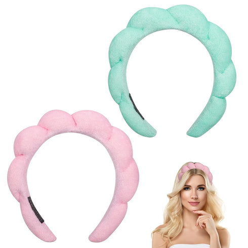 Hairband, 2 Pack Sponge Headband for Women, Cute Bubble Headband for Skincare, Makeup Removal, Hair Accessories (Blue, Pink)...