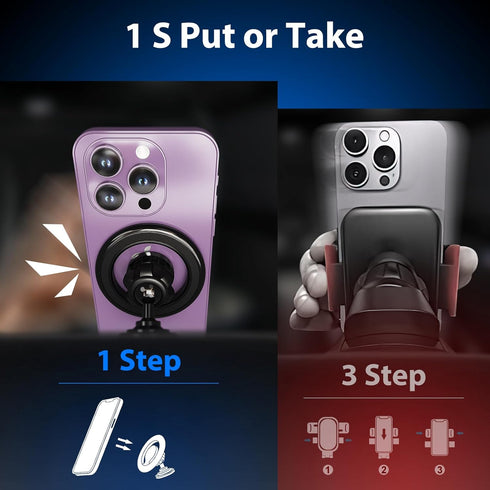 2024 Newly for Magsafe Car Mount - 2 in 1 Magnetic Phone Holder for Car - 1s Put and Take - 48 Super Magnet + Super 3m Adhesive - Fit for Vent Das...