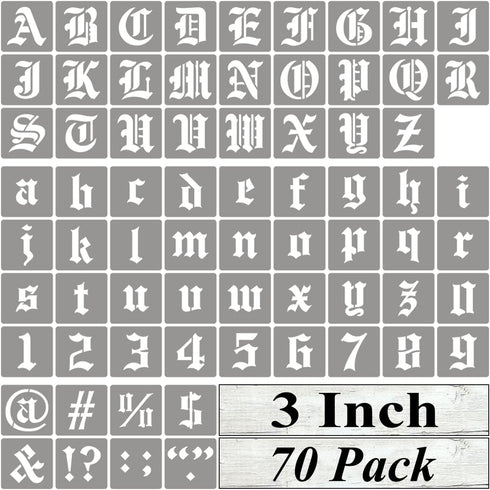 3 Inch Alphabet Letter Stencils for Painting - 70 Pack Old English Letter Stencil Templates with Numbers and Signs for Painting on Wood, Reusable ...