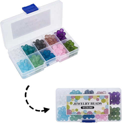 PH PandaHall 200pcs Frosted Glass Beads 10 Color 8mm Sea Glass Beads Spacers Matte Bead Ocean Blue Loose Bead for Friendship Bracelet Necklace Mot...