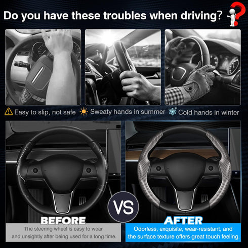 Cartist Carbon Fiber Steering Wheel Cover Custom Fit for Tesla Model 3 2017-2023 2024 and Model Y 2020-2023 2024 Anti Skid Leather Car Segmented S...
