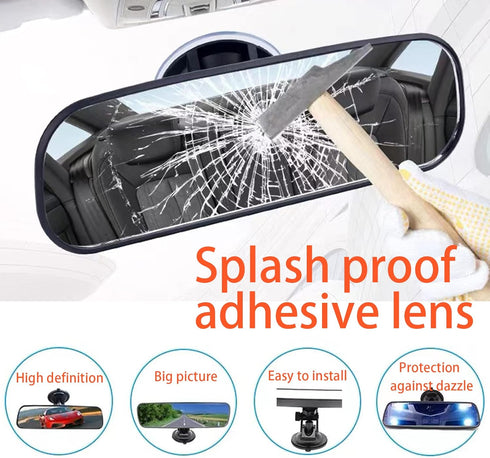 Pack-1 Car Panoramic Rearview Mirror, 8.7" x 2.6" with Adjustable Suction Cup Rearview Mirror, HD Anti-glare Car Interior Mirror, Universal for Ca...