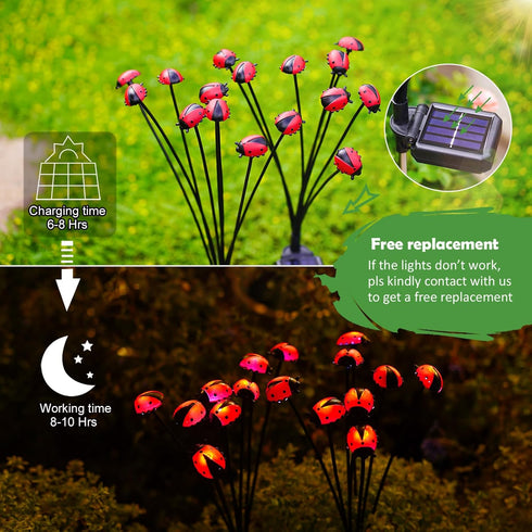 2 Pack Solar Light for Outside: Ladybug Path Lights for Pathway Yard Art Garden Decor - High Flexibility Swaying Outdoor Lights - Unique Gifts...