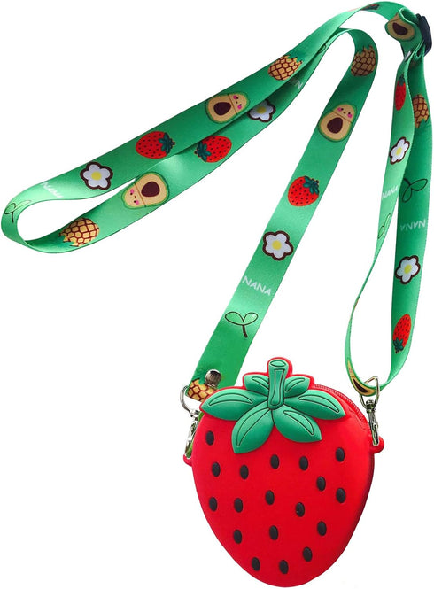 SGVAHY 3D Cartoon Strawberry Silicone Coin Wallets Cute Purse Headset Bag Makeup and Hair Accessories Bag Fun Toy Silicone Key Coin Gifts Children...