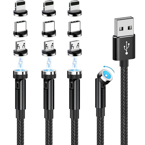 540° Rotating Magnetic Charging Cable (4 Pack 3/3/6/6ft) USB C Magnetic Phone Charger Cable 3 in 1 2.4A Fast Charge Cord for iPhone Samsung Moto O...