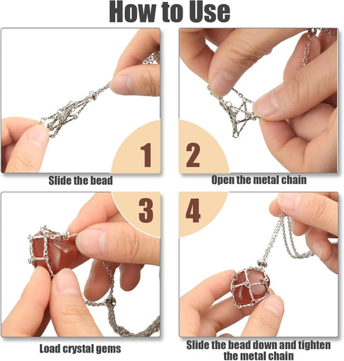 24 Pieces Crystal Holder Necklace Silver Stainless Steel Crystal Cage Necklace Adjustable Metal Crystal Cage Necklace Interchangeable Gemstone Jew...