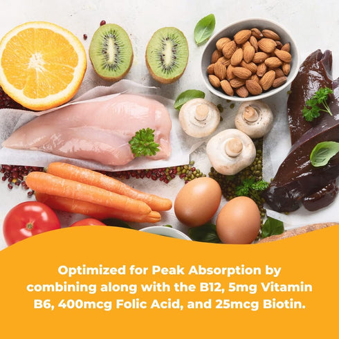 Sublingual Vitamin B12 (1000 mcg), B6 (5mg), Folic Acid(400 mcg) & Biotin (25mcg) - Formulated with Methylcobalamin Vitamin B-12 (100 Tablets)...
