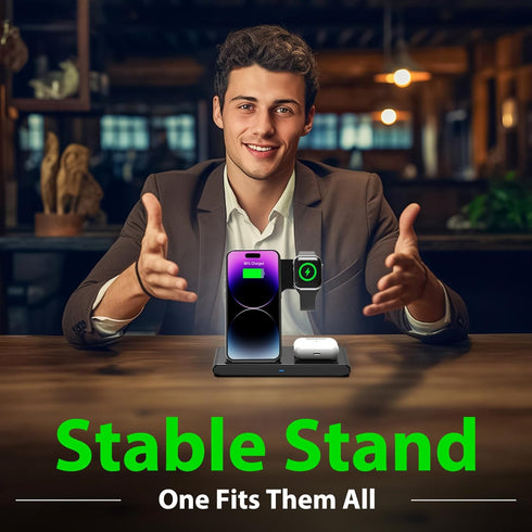 Wireless Charger iPhone Charging Station: 3 in 1 Charger Stand Multiple Devices for Apple - iPhone 15 14 Pro Max 13 12 11 - Watch 9 8 7 6 5 4 3 2 ...