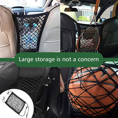 1 PC Car Pet Barrier Net, 11.4" x 10.2" Double-Layer Coarse Thick Mesh Dog Divider Between Front Seats, Retractable and Elastic Storage Mesh Bag, ...