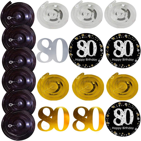 80th Birthday Party Decorations Kit - Gold Glittery Cheers to 80 Years Banner,Poms,12Pcs Sparkling 80 Hanging Swirl for 80th Anniversary Decoratio...