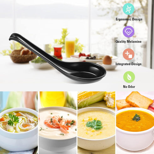 Patelai 12 Pieces Asian Soup Spoons Melamine Rice Spoons Noodle Soup Spoons Chinese Won Ton Soup Spoon Japanese Soup Spoon for Home and Kitchen(Bl...