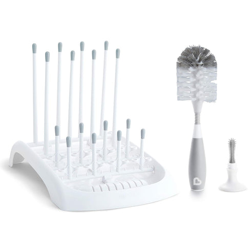 Munchkin® Baby Bottle and Sippy Cup Cleaning Set, Includes Countertop Drying Rack and Bristle Bottle Brush, Grey...