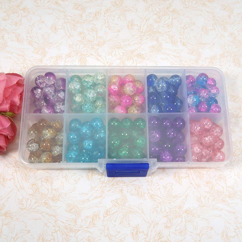 TOAOB 200pcs 8mm Glass Beads for Jewelry Making Crackle Glass Lampwork Beads Round Loose Spacer Bead Supplies for DIY Crafts Bracelets Necklaces...