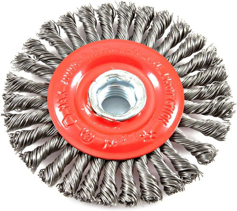 Forney 72760 Wire Wheel Brush, Stringer Bead Twist with 5/8-Inch-11 Threaded Arbor, 4-Inch-by-.020-Inch...
