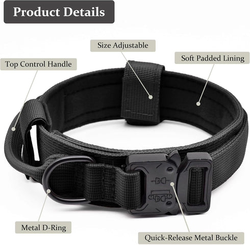 Tactical Dog Collar, Adjustable Military Training Nylon Dog Collar with Control Handle and Heavy Quick-Release Metal Buckle for Small Medium Large...