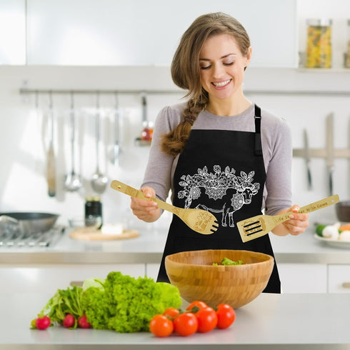 Cow Gifts for Women, Kitchen Decor Cooking Utensils Set include Unique Bamboo Cooking Spoons Apron, Personalized Christmas Mother's Day Housewarmi...