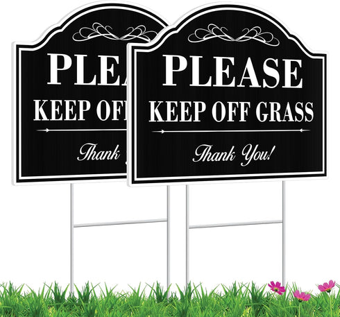 2 Pack Keep Off Grass Sign with Stakes, 12x9 inches Please Keep Dogs Off Grass Sign for Yard- Stay Off Lawn Sign- Don't Step On The Grass Sign- Do...