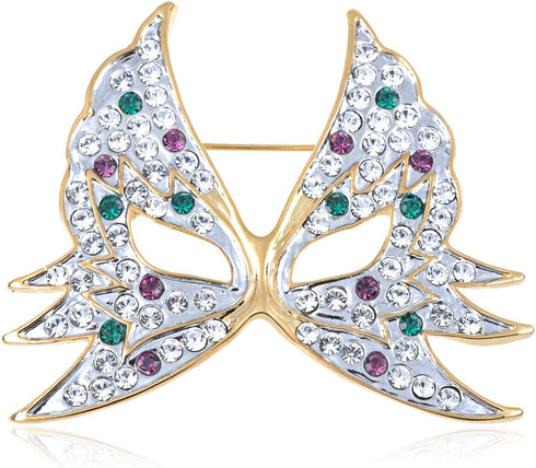 Alilang Womens Golden Tone Green Purple Rhinestones Masquerade Ball Butterfly Mask Brooch Pin...