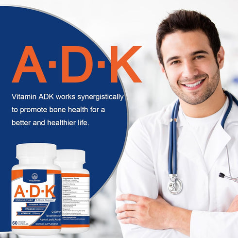 ADK Vitamin Supplement 20000 IU - High Potency Vitamins A, D3 and K1 for Heart, Bone Health and Immune Support Vitamin ADK 60 Capsules...