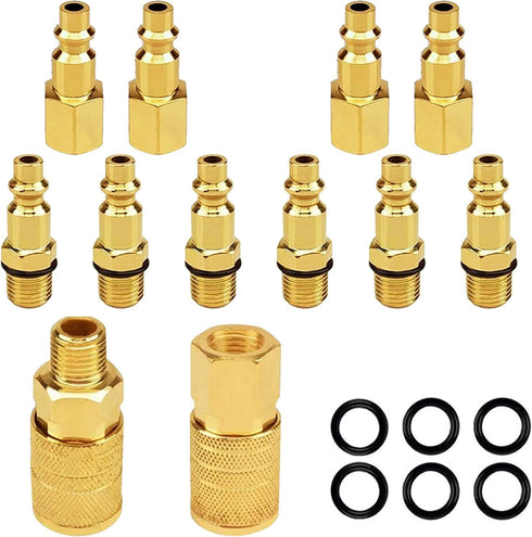 12 Pieces 1/4" NPT Air Coupler & Plug Kit, Air Compressor Hose Fitting Kit, Industrial Type D Quick Connector Set...