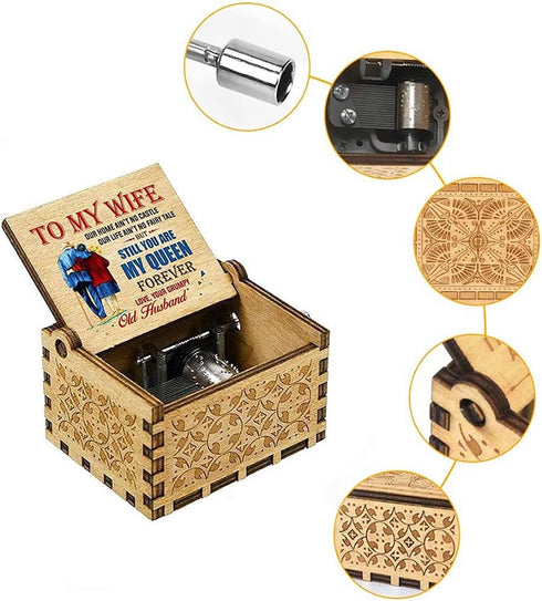 Music Box Gift for Wife - Valentine Anniversary Christmas Birthday Gift to Wife Women from Husband Hand Crank Musical Box Play You are My Sunshine...